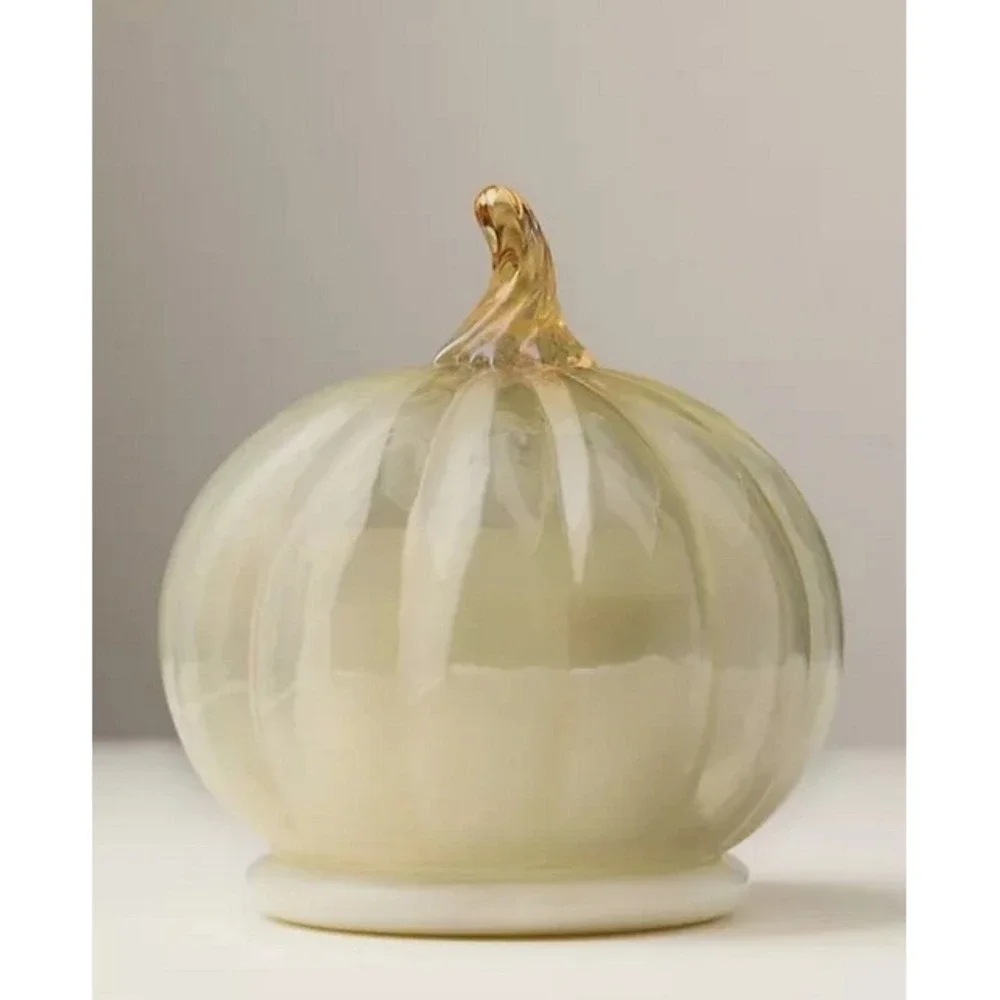 Anthropologie Cloche Glass Candle Jar Malted Pumpkin Rum Woodsy Scent Great Gift